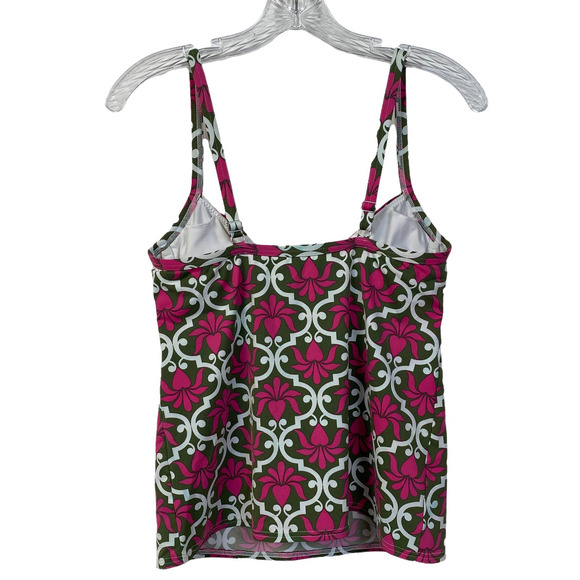 Women's LANDS' END Size 6 Swim Top Cami Adjustable Straps Pink Green Print - Picture 3 of 11